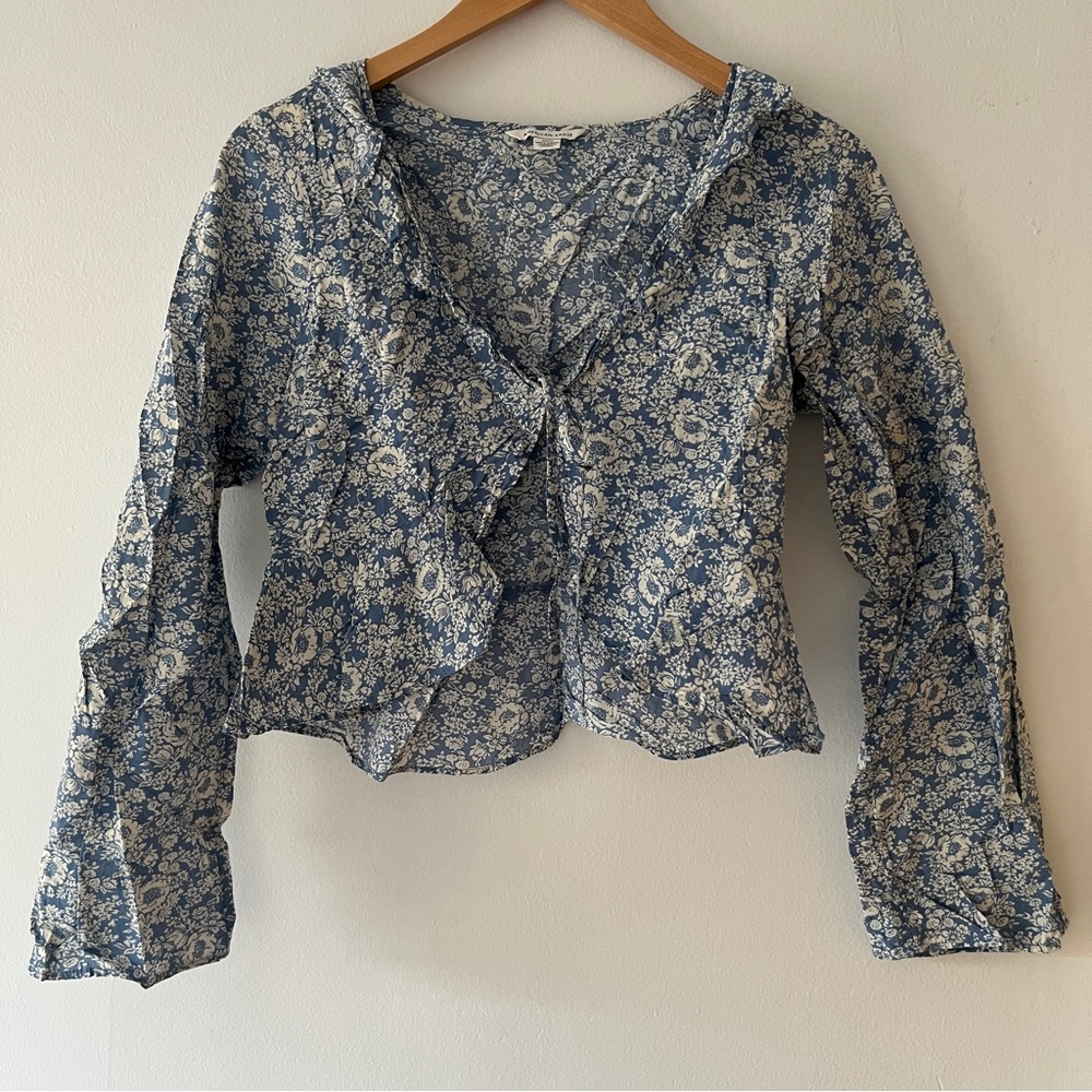 Delicate Blue Floral Tie Front Blouse from American Eagle